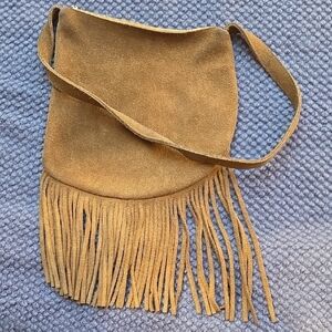 Boho Fringe Tan Suede Shoulder Bag